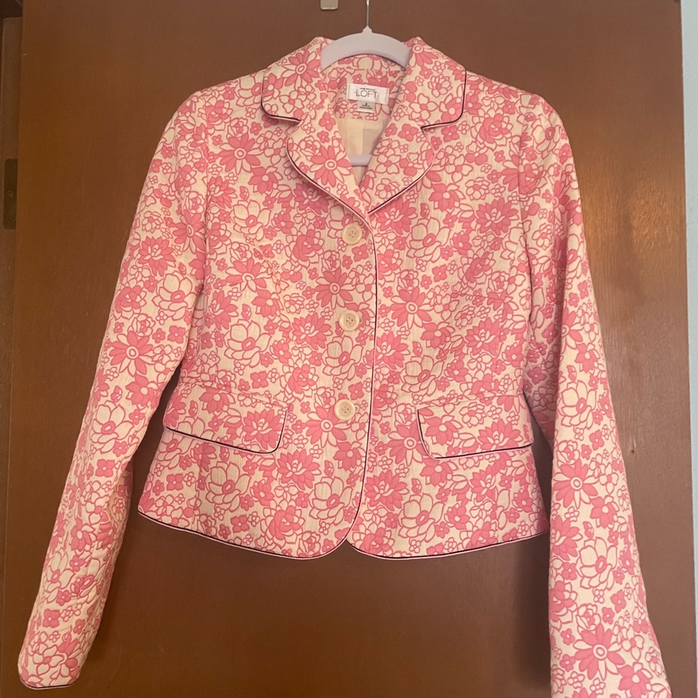 LOFT Pink and Cream Floral Blazer